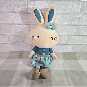 Cllayees Easter Plush Bunny Rabbit Blue Floral Dress Bow CUTE!